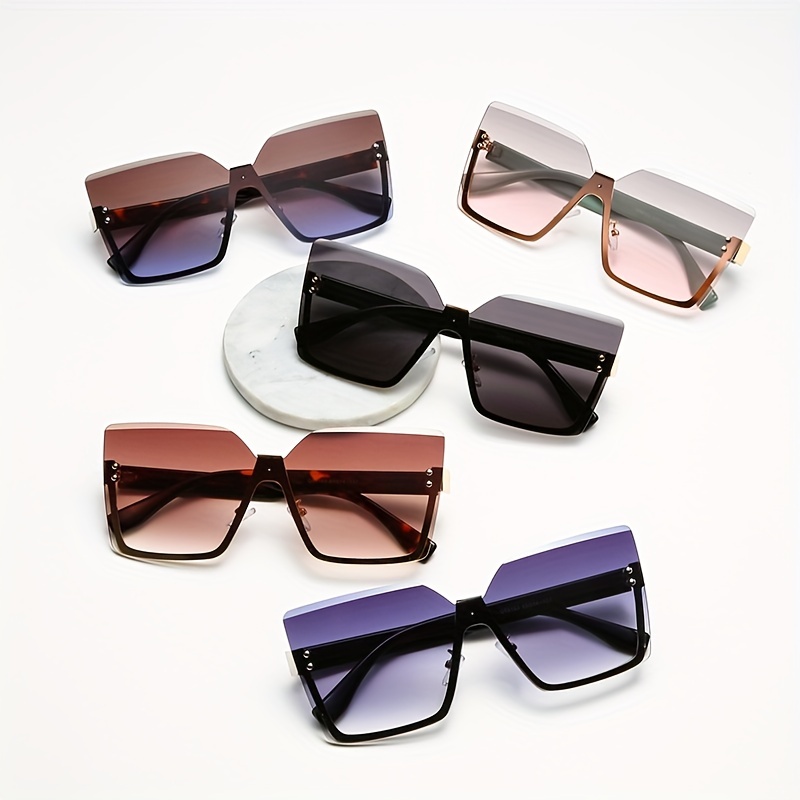 Oversized Square Sunglasses Gradient Lens Semi Rimless Glasses UV400