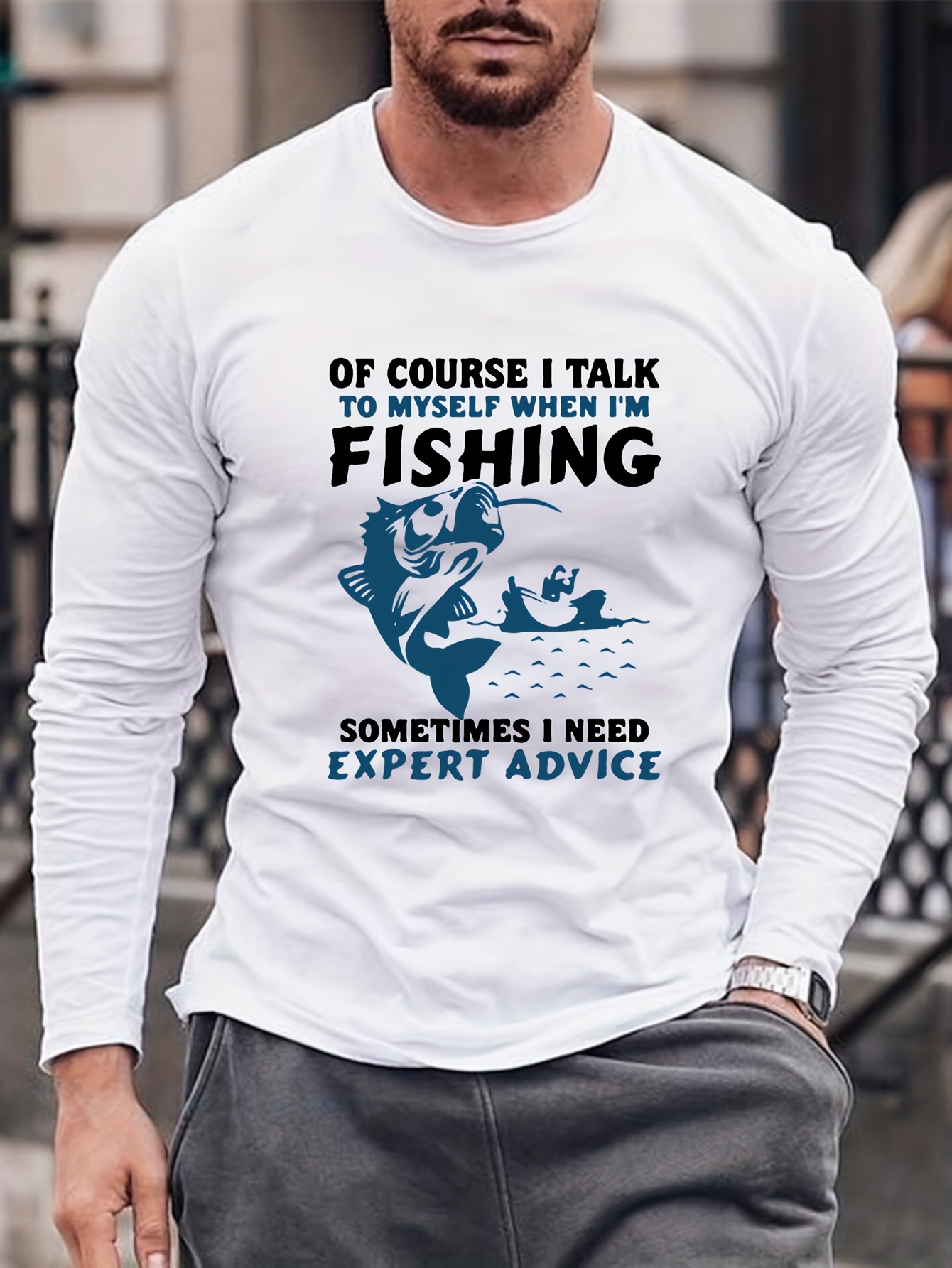 Fishing Pattern Print Men's Graphic Design Crew - Temu Canada