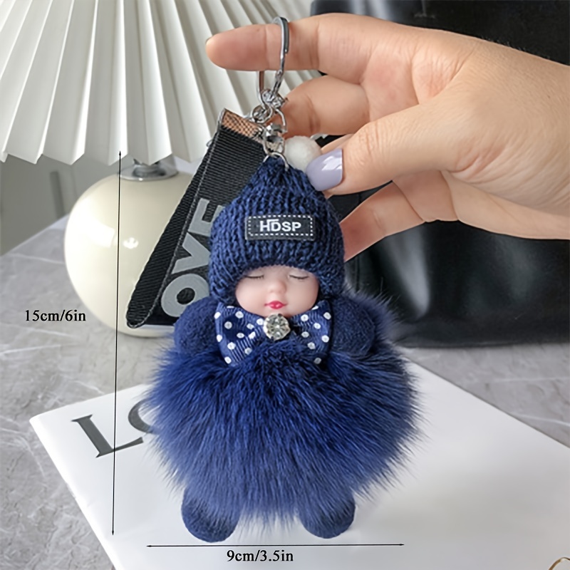 15cm Pompom Sleeping Baby Keychain Cute Fluffy Plush Doll