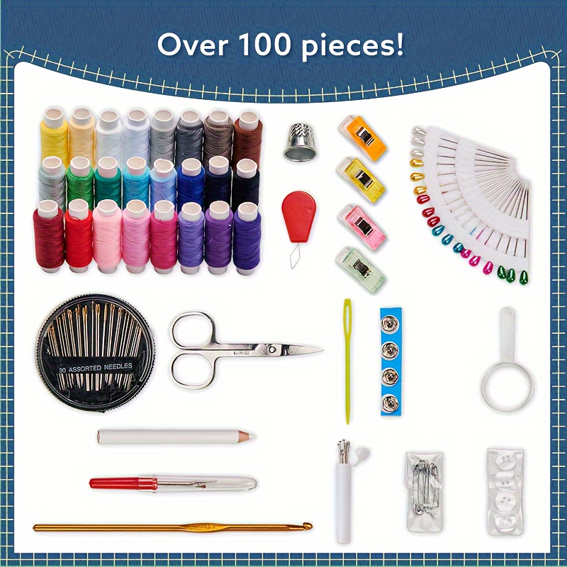  Kit de costura para adultos y niños, accesorios y suministros  de costura, kit de emergencia organizador de costura, caja de coser con  hilo de coser, alfileres, agujas, cojín de pasador, tijeras