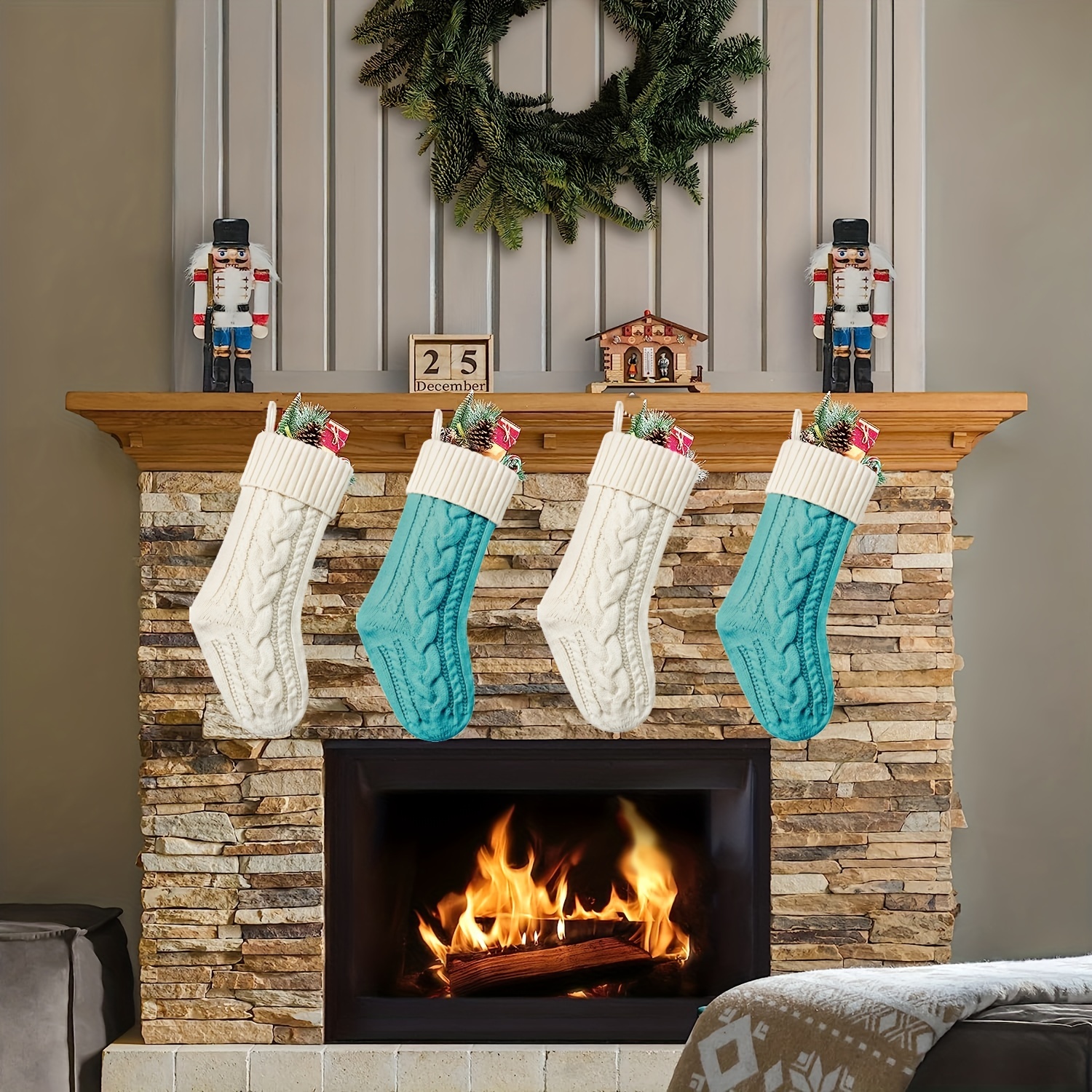 Christmas Stockings Large Cable Knitted Xmas - Temu