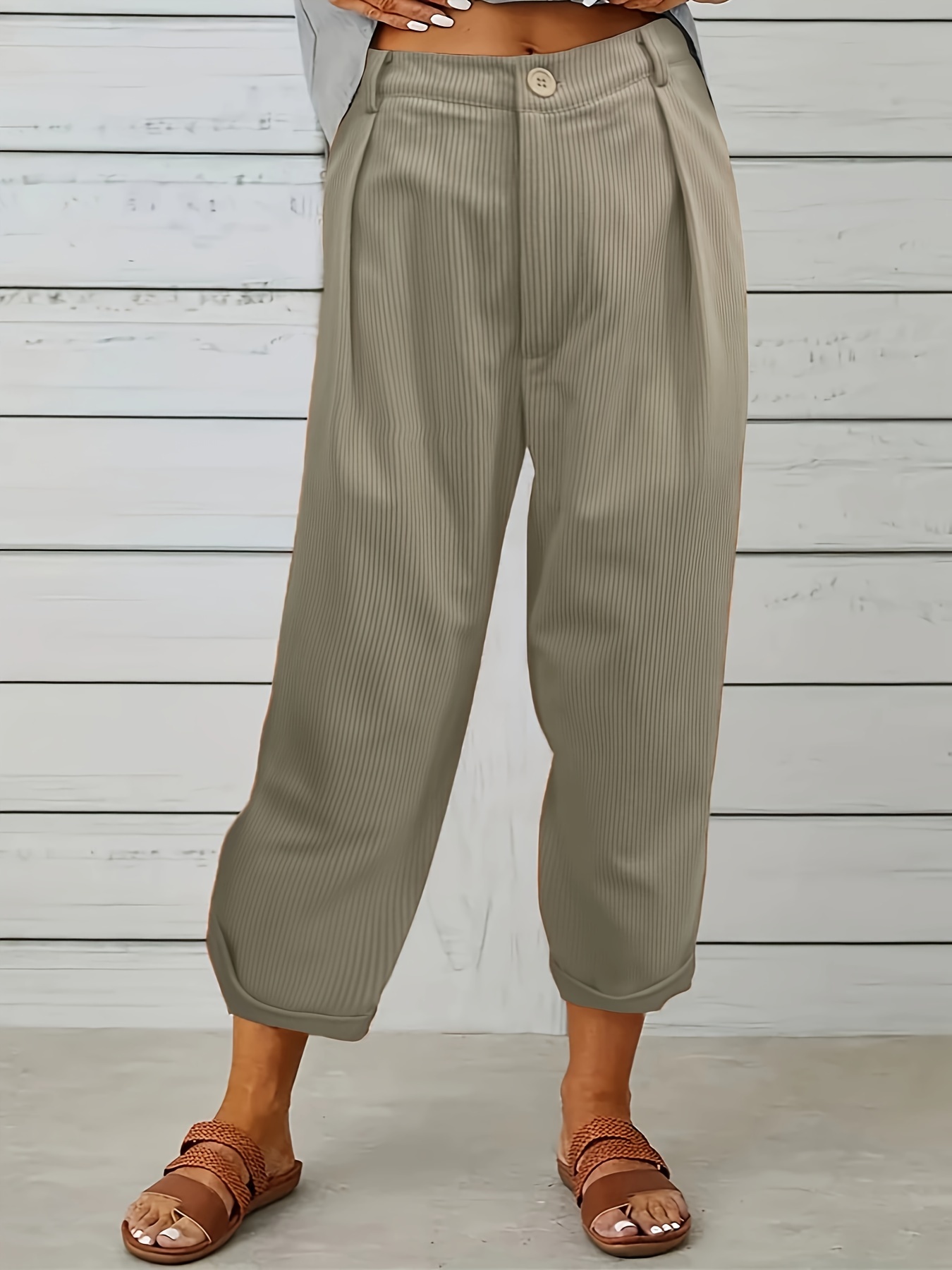 Solid Plush Straight Leg Pants Casual High Waist Pants - Temu Canada