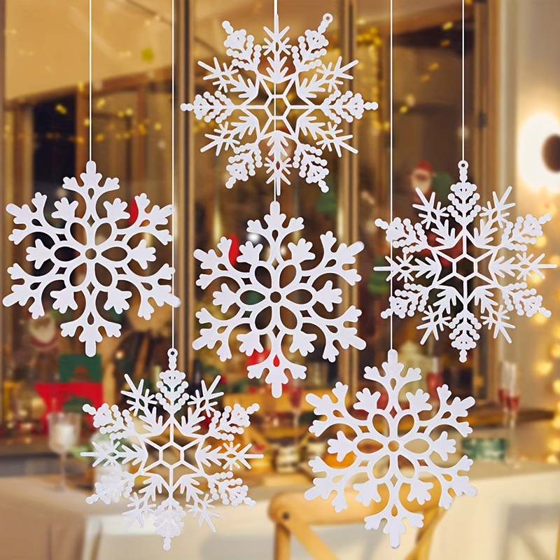 Snowflake Ornaments, 36PCS White Christmas Decorations Indoor Hanging  Plastic Glitter Snow Flakes
