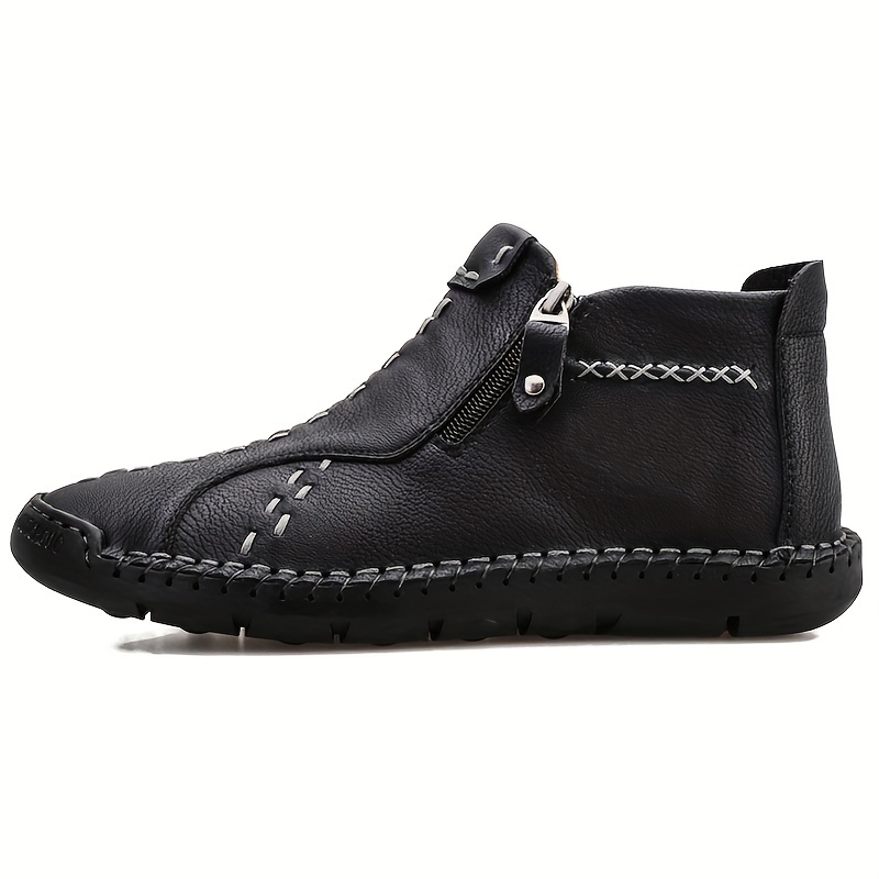 Men's Solid Hiking Boots Non Slip Zipper Casual Durable Shoes