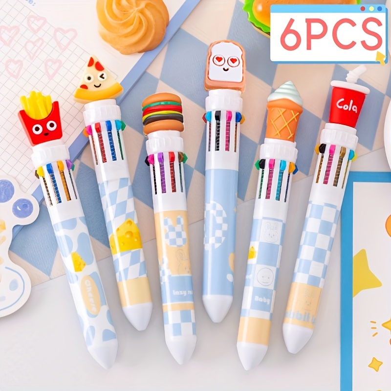 

6pcs Creative Ten-color Fast Food French Fries Hamburger Pattern Ballpoint Pen Cute Graffiti Journal Pen, Christmas Birthday Gift Prizes