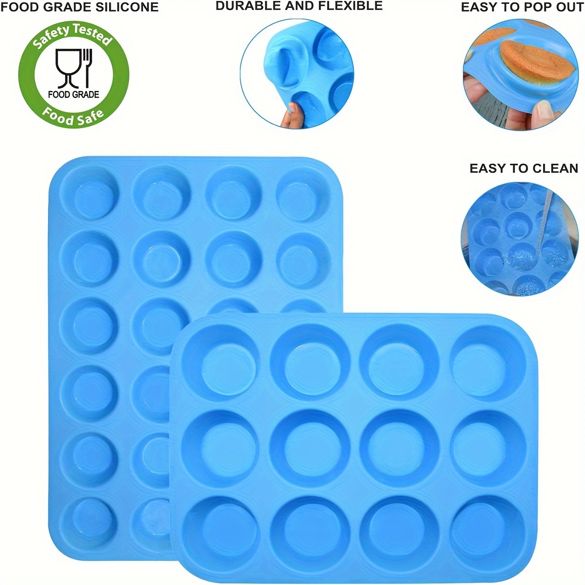 Silicone Muffin Pan Set – Non-Stick Bakeware Muffin Pan 12-Cup & Mini  Muffin Pan 24-Cup,Silicone Baking Molds for Muffins, Cupcakes, Cupcake Pan  with 1 Silicone Spatula & 1 Oil Brush