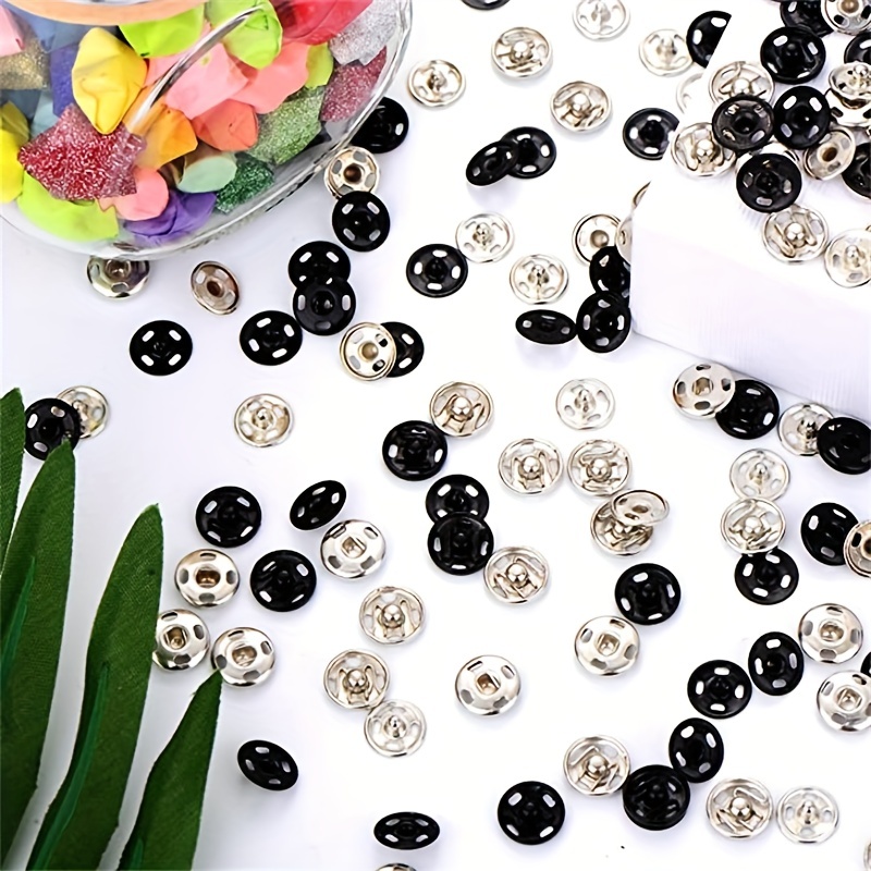 

80pcs Black Silvery Sew-on Snap Buttons Metal Snap Fastener Buttons Press Button For Sewing Clothing 0.39 Inch 0.31 Inch