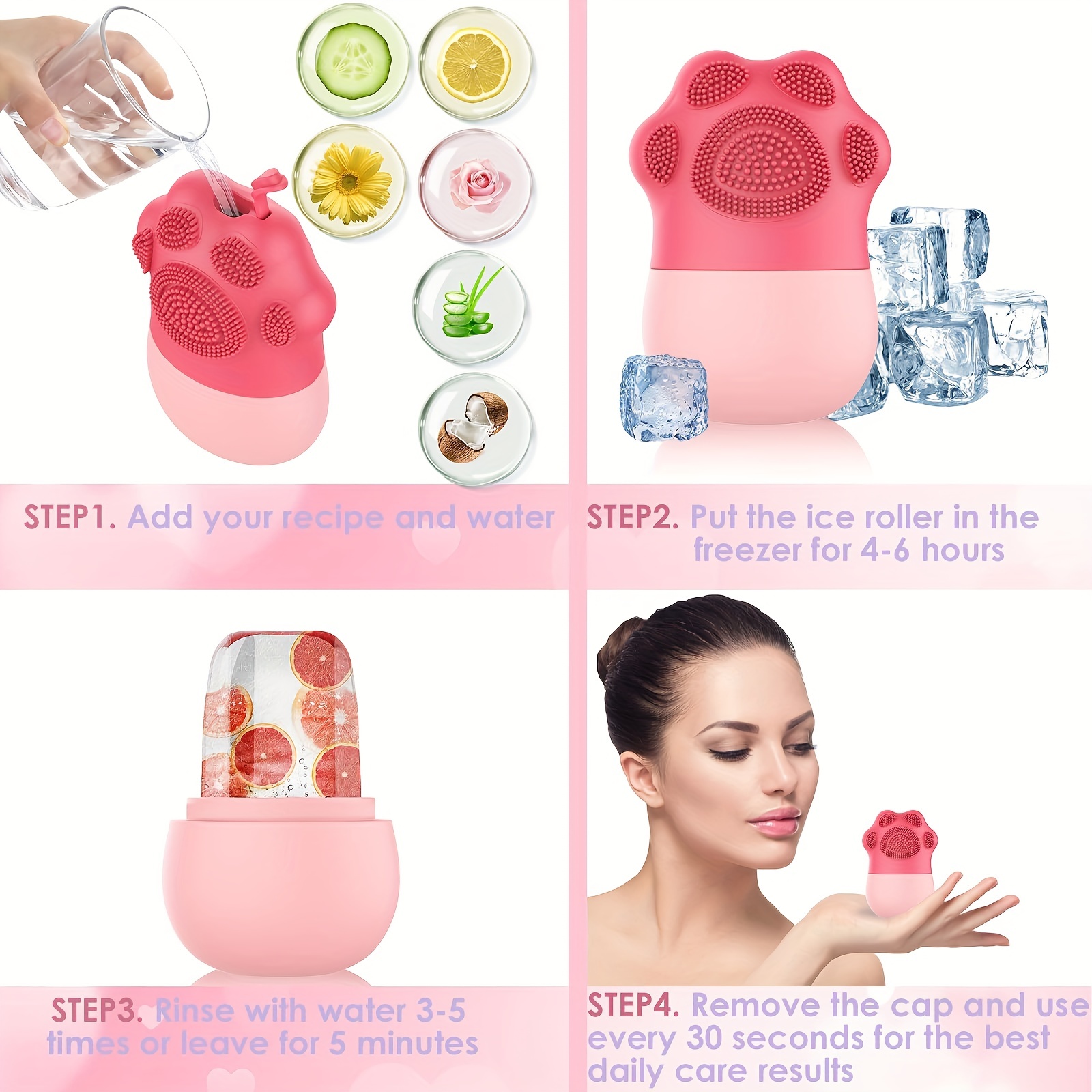 Silicone Ice Roller For Face With Face Cleaning Brush Puffiness Relief