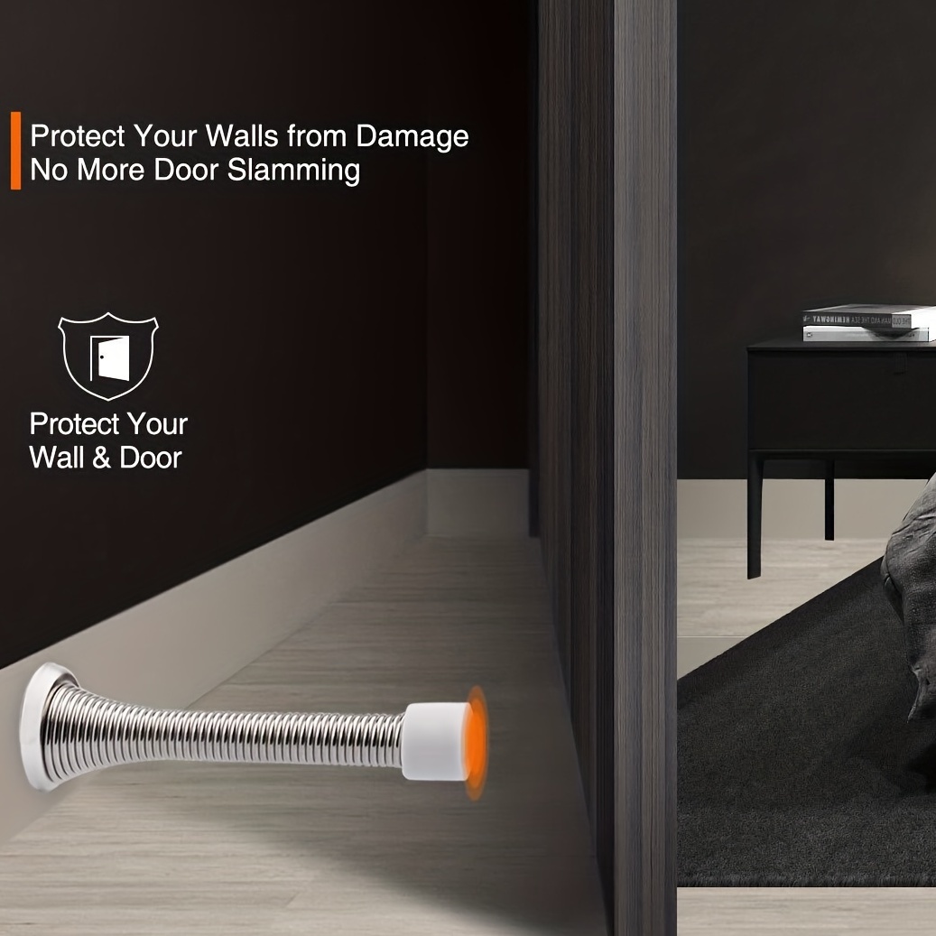 Flexible Spring Door Stopper Rubber Bumper Tips Satin Nickel Finish