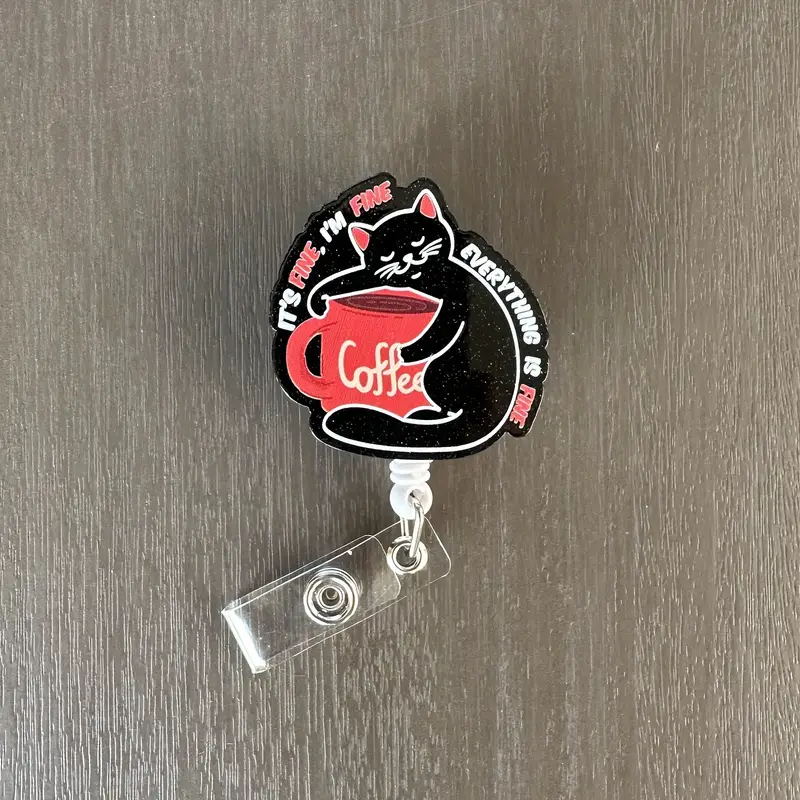 1pc Cat Coffee Retractable Badge Reel,Name Badge Holder with ID Clip for Nurse Doctor Volunteer Employee,Home,Valentine's Day,Cartoon,Heart,Diy