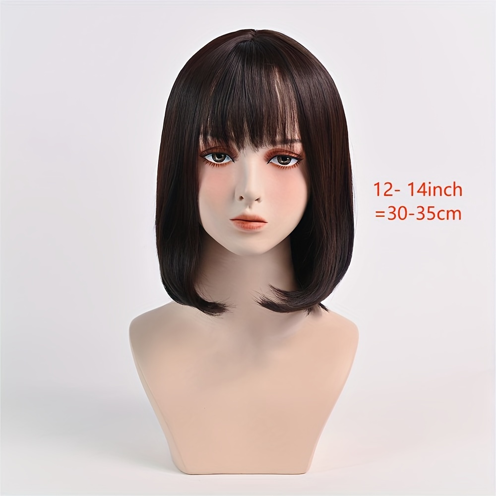 Short Straight Bob Wigs Bangs Dark Brown Natural Black - Temu Ireland