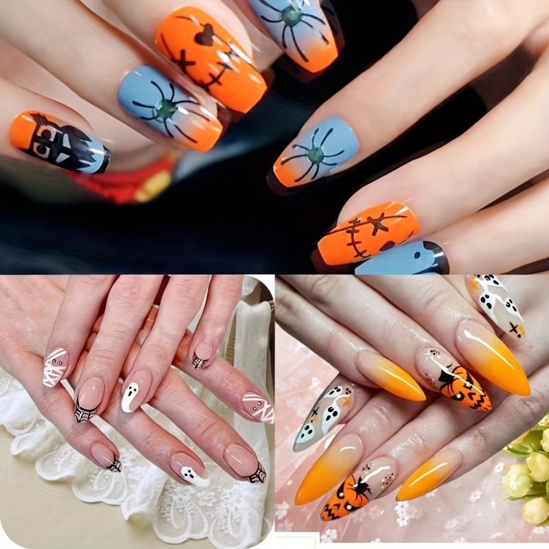  24 Pcs Pink Halloween Press on Nails Medium Length Fake Nails  White French Tip False Nails with Spider Web Design Coffin Nail Tips Cute  Glue on Nails Halloween Nails Fall Press