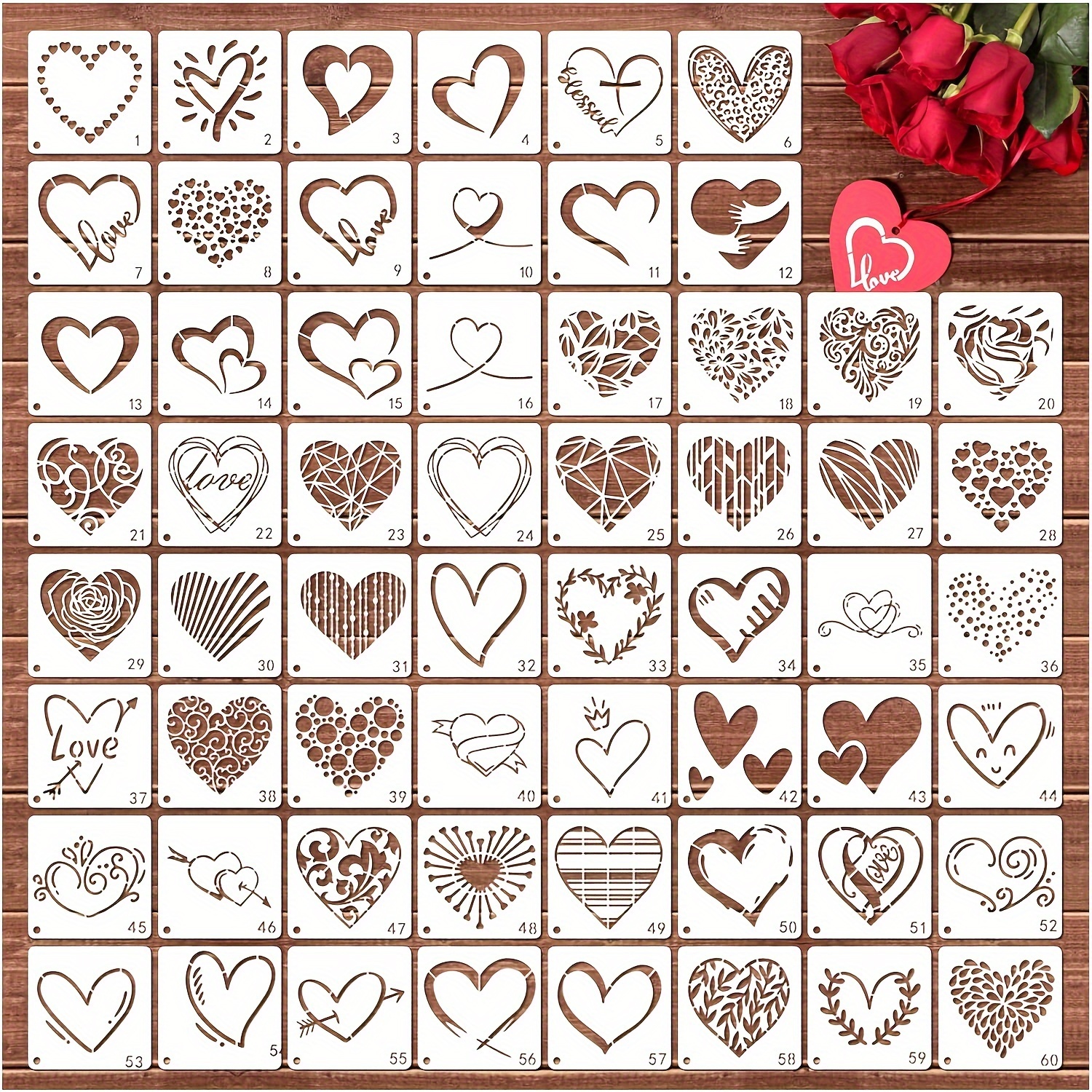 9pcs Heart Stencil For Painting Reusable Decorative Heart Stencil Template  With Metal Open Ring DIY Paint Stencils Craft Stencils For Painting On Wood