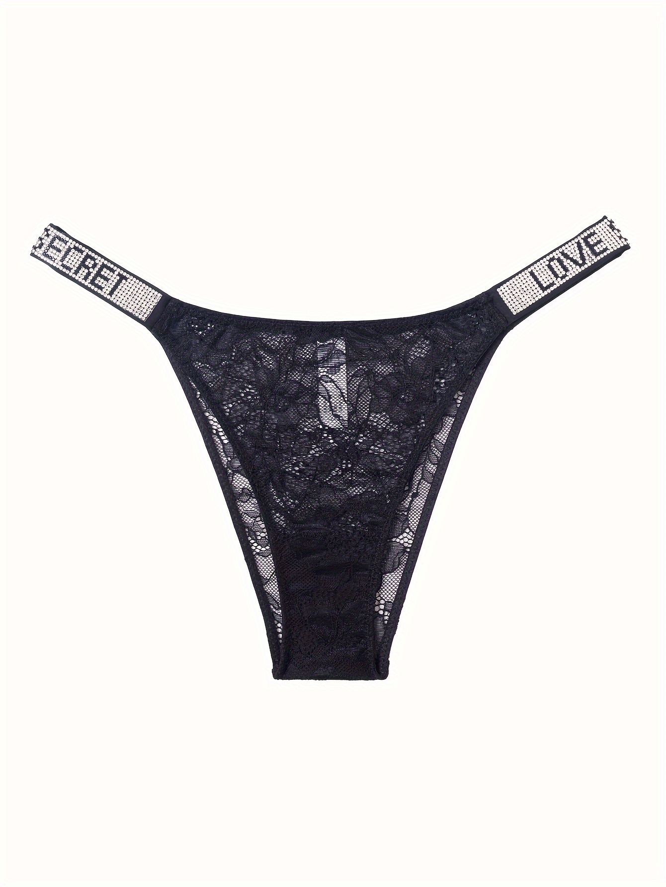 Rhinestone Decor Contrast Lace Thongs Soft Comfy Stretchy - Temu