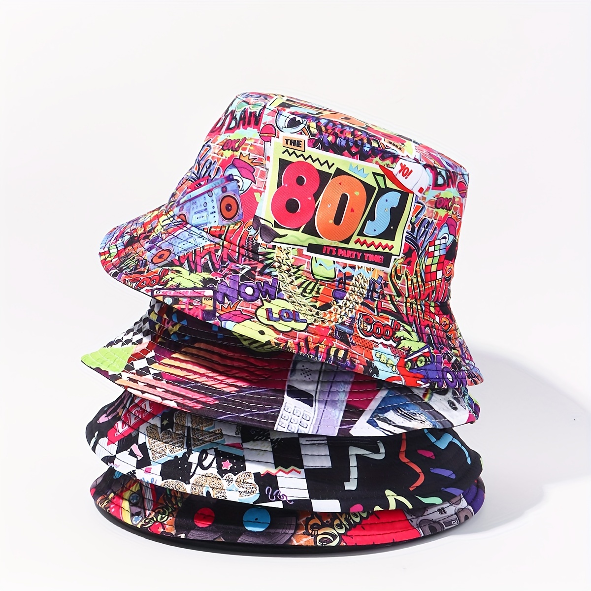 2pcs Vintage 80s 90s Bucket Hats, Sun Hat Trendy Tape Music Print Hip Hop Basin Hat Classic Lightweight Fisherman for Women & Men,Temu