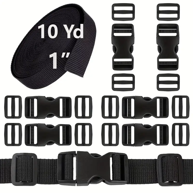 Buckle Straps 1 Inch Webbing Straps Polypropylene 10 Yards 6 Pcs Adjustable  Side Release Plastic Buckles 12 Pcs Tri Glide Slide Clip Heavy Duty Straps  With Buckles, Free Shipping On Items Shipped From Temu