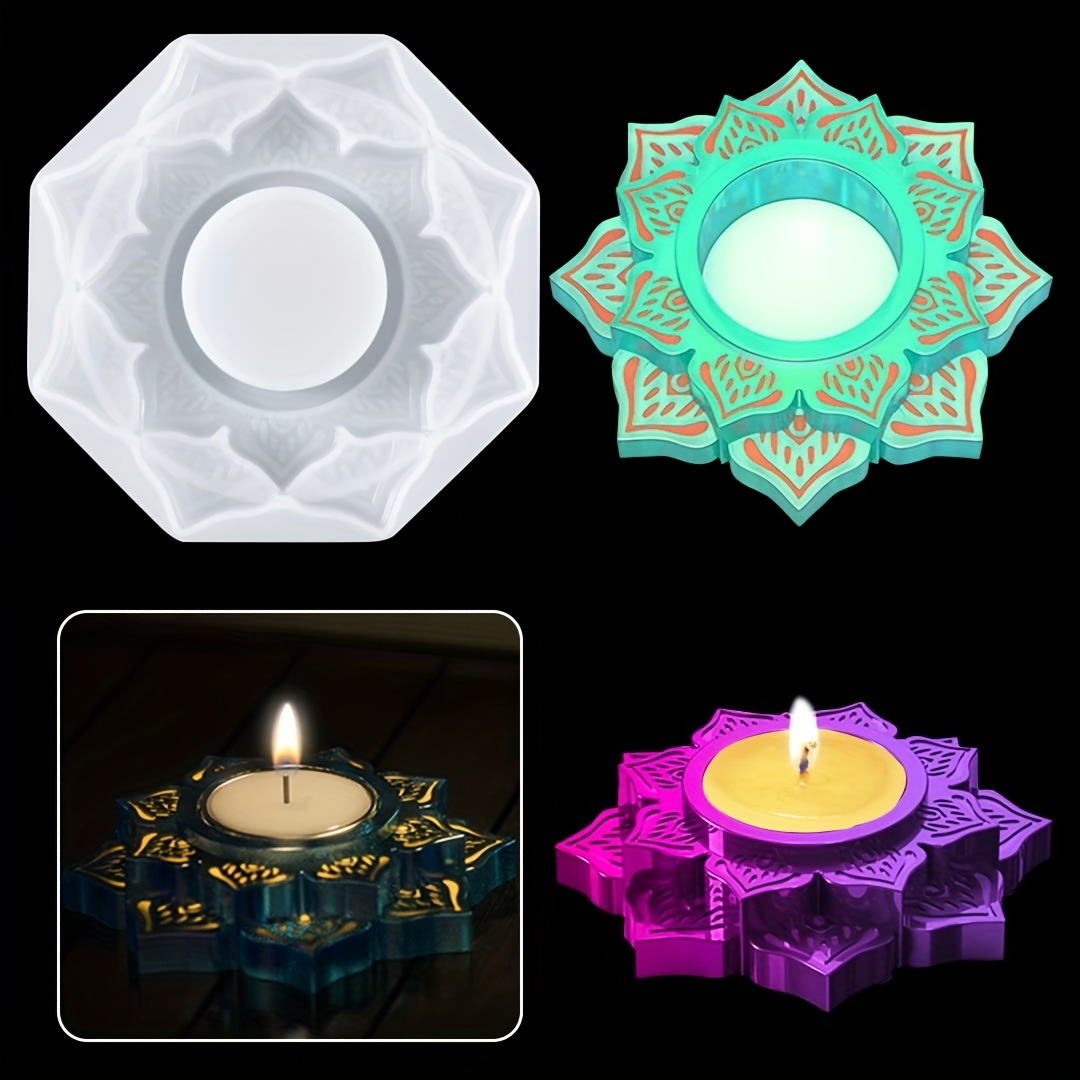 

1pc Resin Candle Holder Silicone Moulds Lotus Epoxy Resin Mold Candlestick Casting Mold For Diy Resin Artwork Trinket Container Silicone Mold