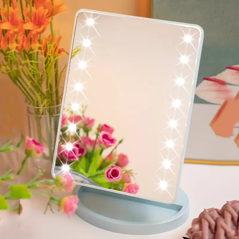 1st led verlichte make-up spiegel met touch dimmer voor schakelaar, 16 leds, draaibaar, werkt op batterij/usb - draagbaar, wit ontwerp voor slaapkamer & badkamer gebruik details 6