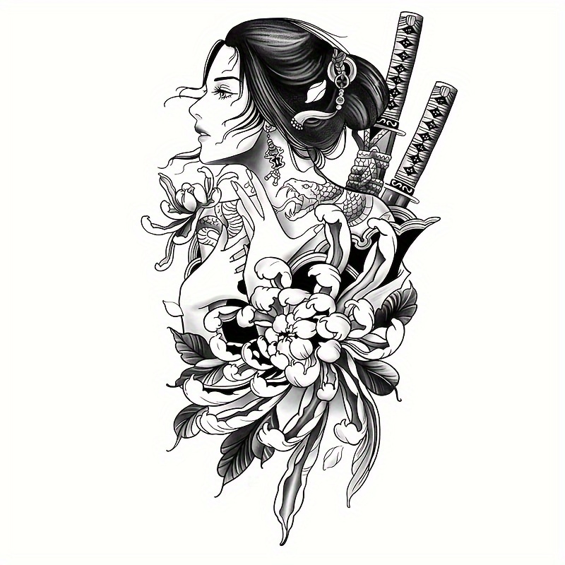 Cindy Liu on Instagram: “Claimed Female samurai with bamboo,  👩🏻🌊🗡🌺🎋🌕🦊💀looking for owner, aro… | Geisha tattoo design, Geisha  tattoo, Samurai tattoo design