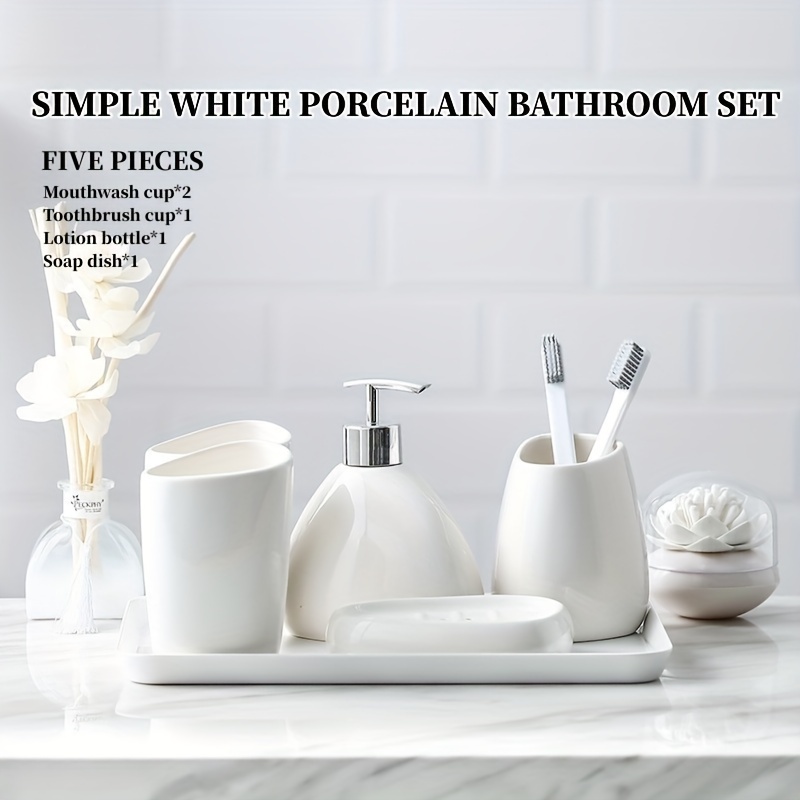  White Bathroom Accessory Set 5PCS, Ceramic Bathroom