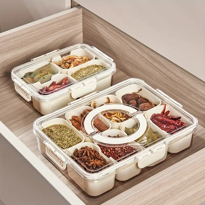 1pc Spice Storage Box With 4/8 Compartments, Portable Spice And Seasoning  Container, Waterproof And Moisture-Proof Storage Box, Household Kitchen Supp