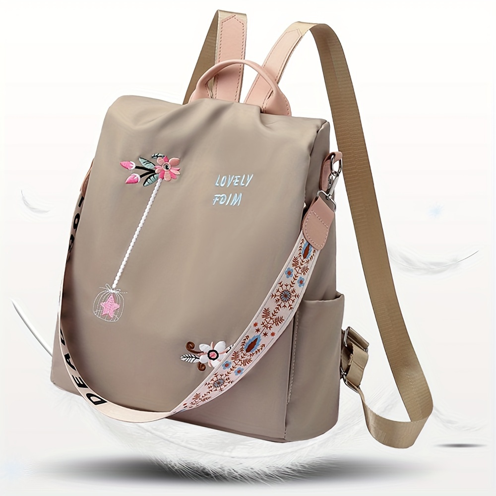 Mochila Bolso Bordado Floral Mochila Convertible Antirrobo - Temu