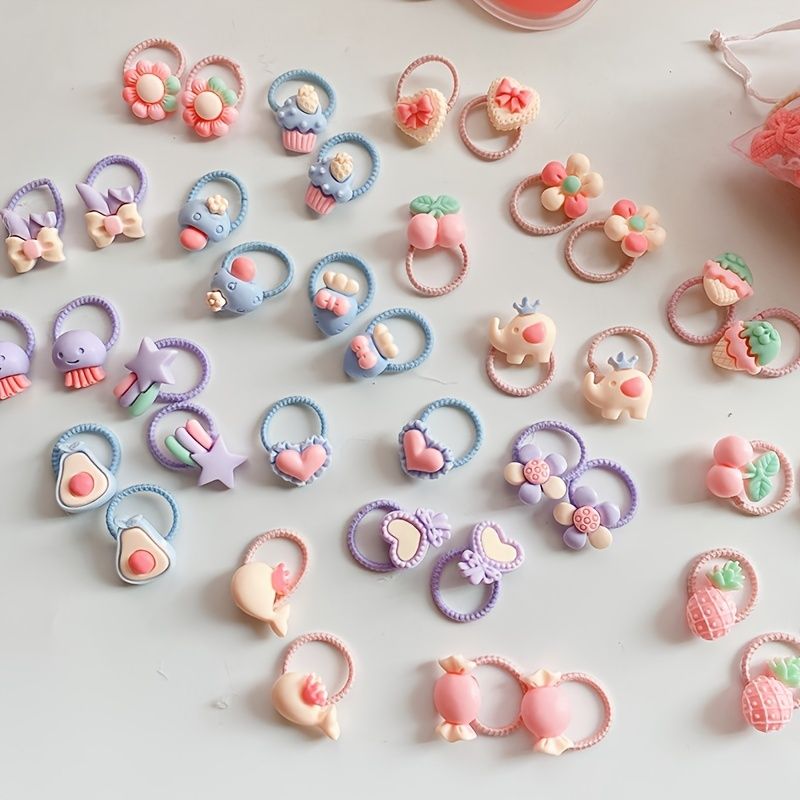 40pcs Fruit Animal Flower Ice Cream Mini Hair Tie Cute Stretchy Rubber Bands  Ponytail Holder For Girls Women Ladies - Beauty & Personal Care - Temu