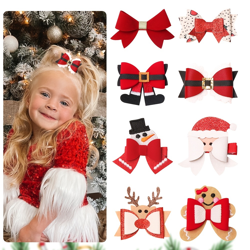  6 lazos rojos para el cabello para bebé, niña, diadema con lazo  rojo de Navidad, lentejuelas para el cabello, accesorios para el cabello  para niñas, bebés, niños pequeños, suministros de fiesta