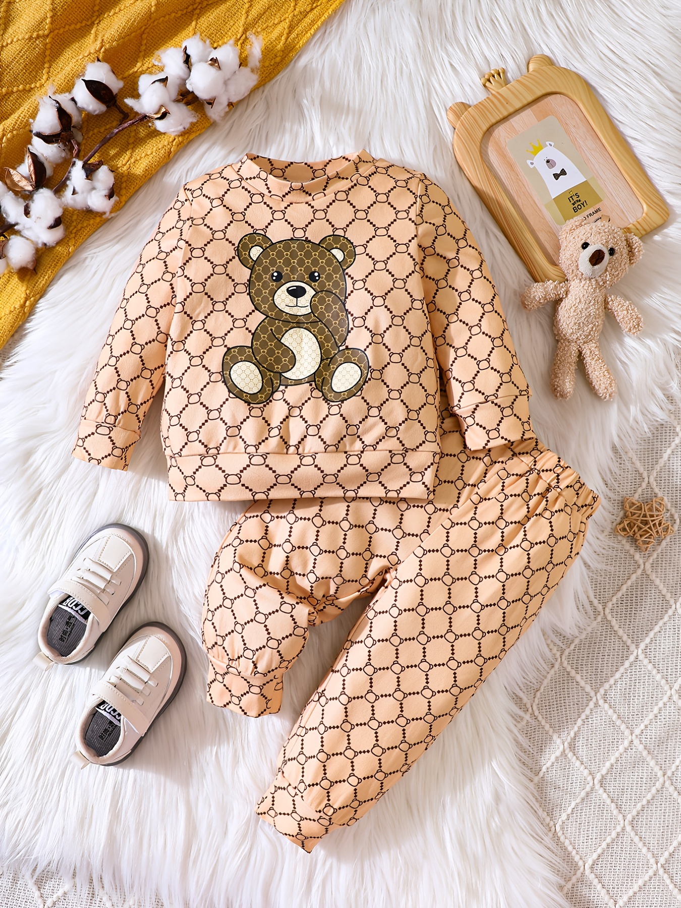 Baby Stylish Outfit - Kids Trendy Bear Graphic Sweatshirt Pullover Top  Trousers Set - Temu Switzerland