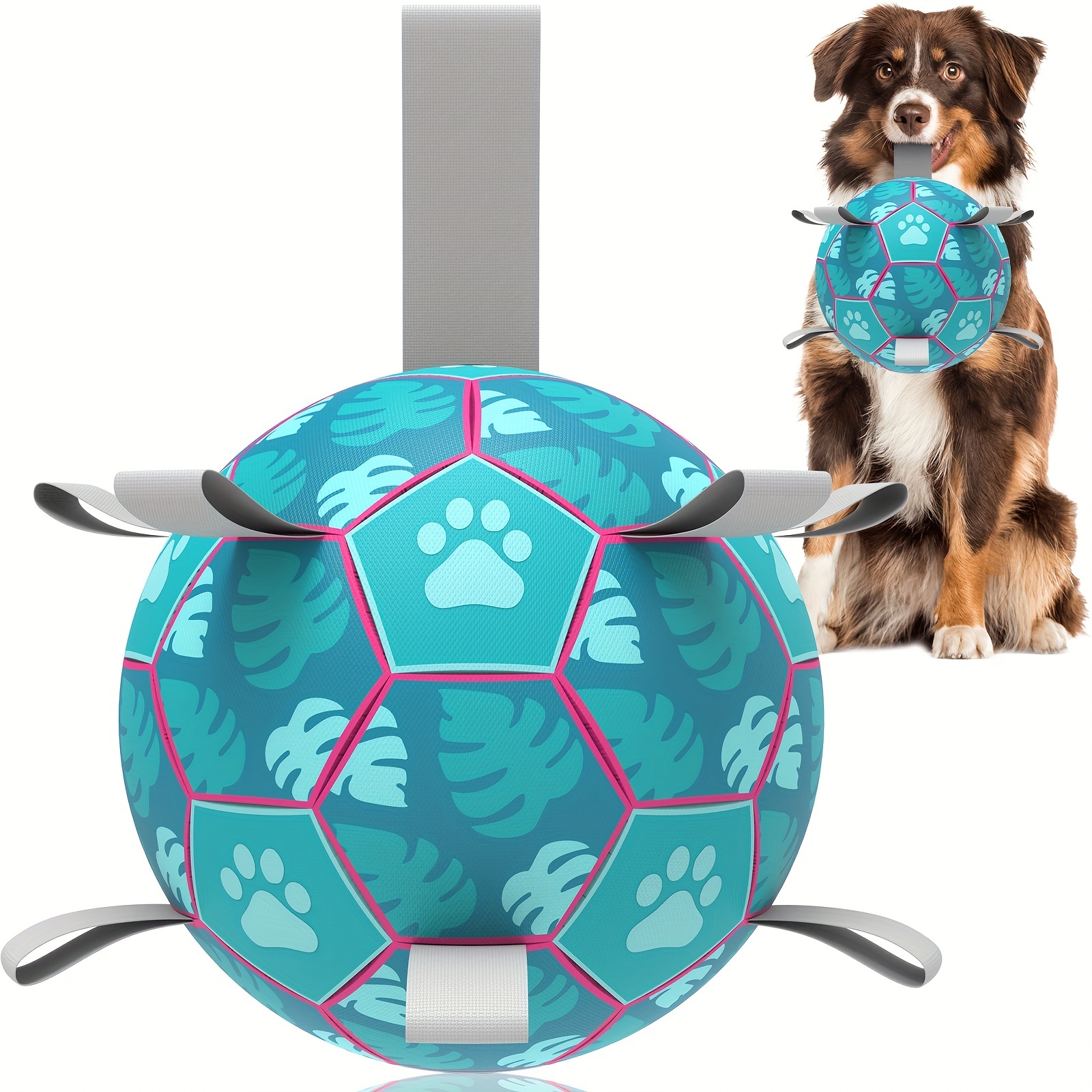 

1pc Durable Football Design Pet Toy With Straps Dog Chewing Ball Toy For Training Playing Teeth Cleaning, Interactive Fetch Pet Toy For Small Medium Large Dogs