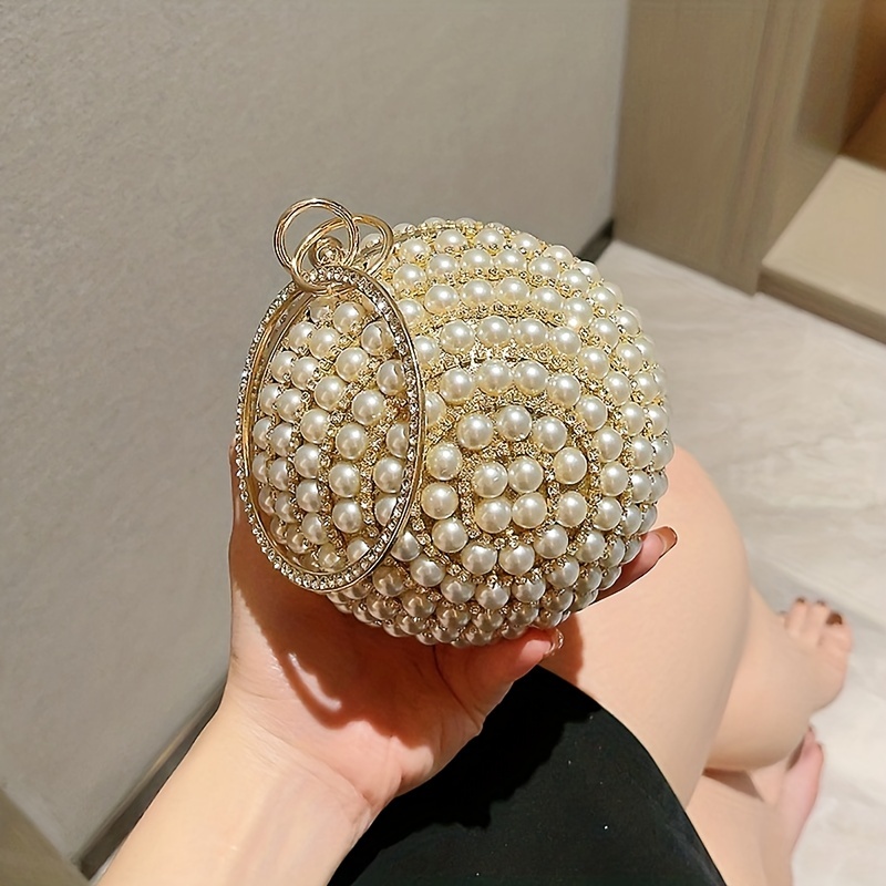 Faux Pearl Decor Evening Bag, 3D Flower Wedding Bridal Bag, Top Ring Clutch Purse for Prom Banquet,Temu