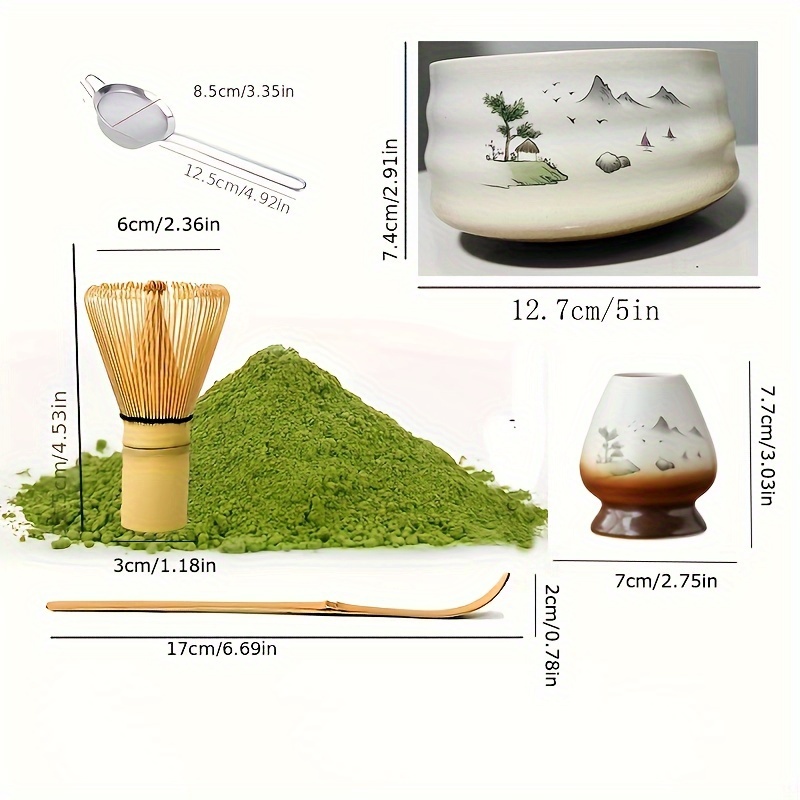 3pcs/5pcs Matcha Whisk Kit, Matcha Tea Set, Bamboo Matcha Whisk And Bowl  (Chawan) Scoop (Chashaku), Chasen Holder, Tea Strainer (Sifter), - Ideal Tra