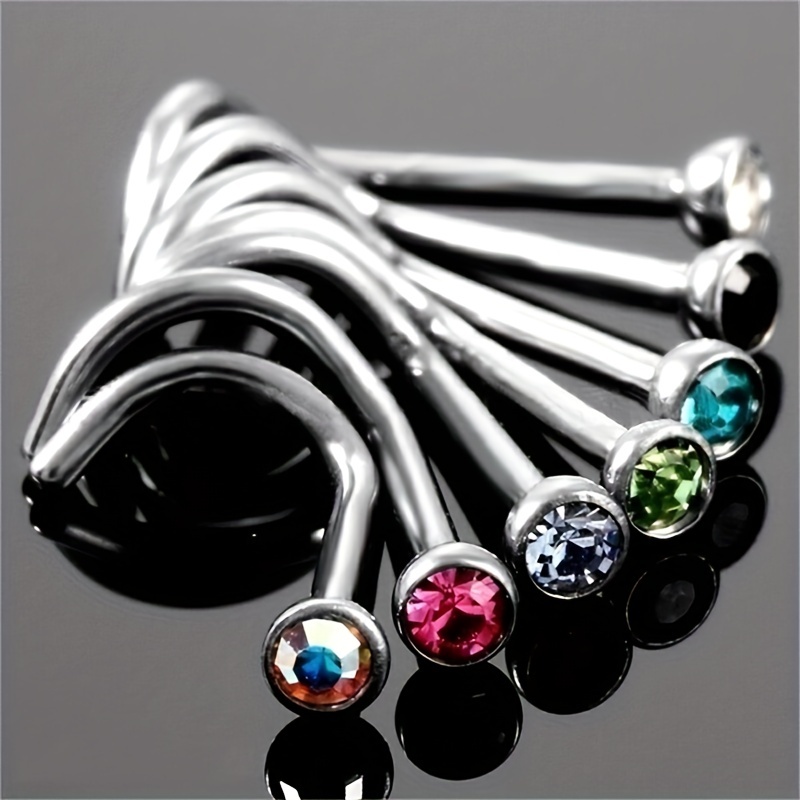 30 Pcs 2mm Rhinestone Nose Screw Ring Piercing Studs, Unisex