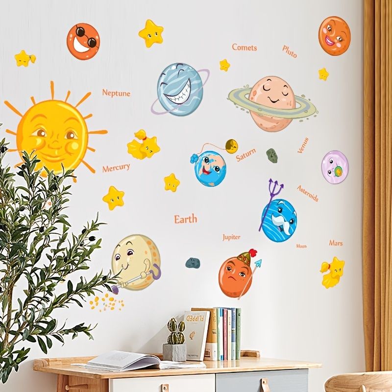 1pc Cartoon Universe Planet Wall Sticker Study Room Bedroom Decorations  Wallpaper Mural Home Art Decals Nursery Stickers - Home & Kitchen - Temu