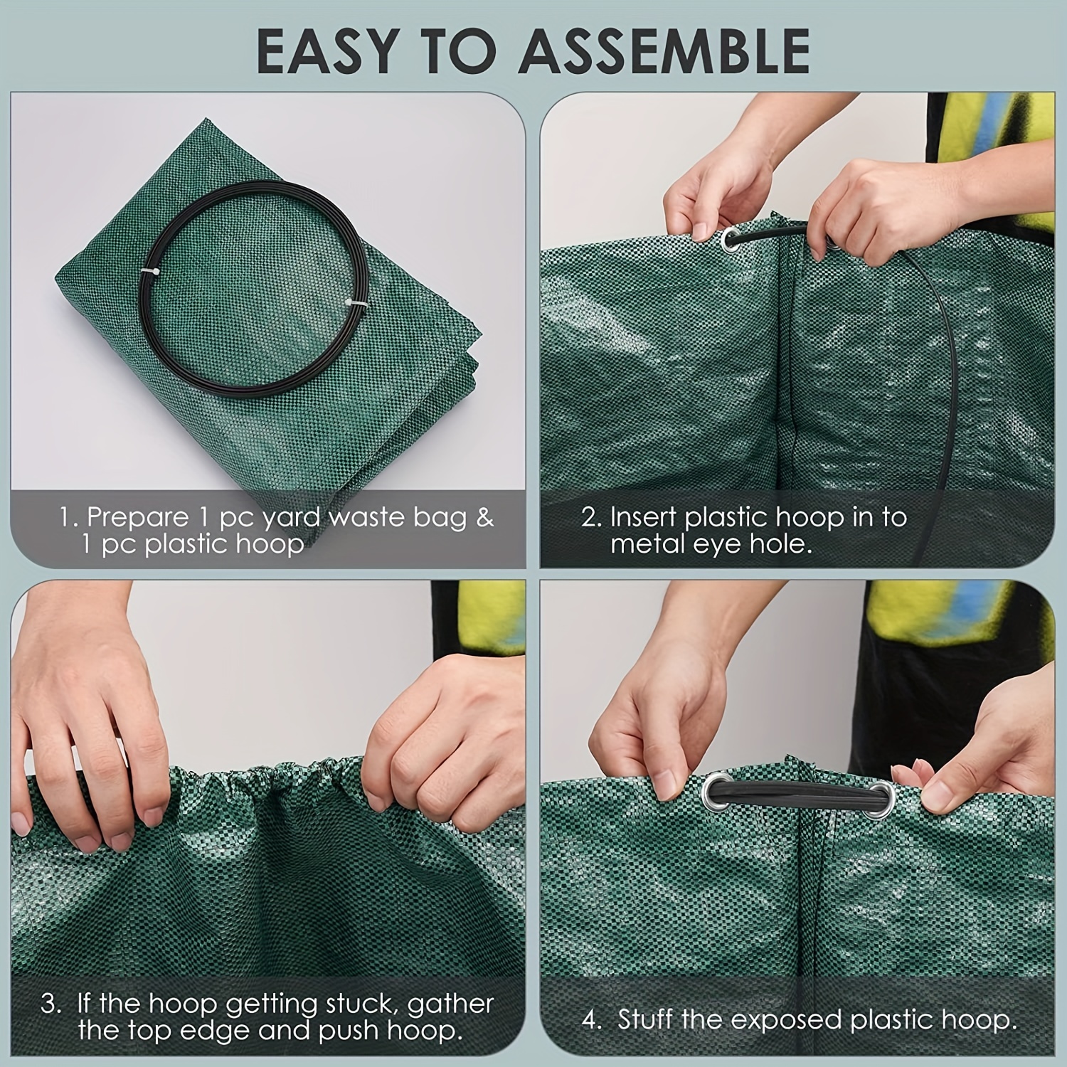 Ejwox 3 Pack Reuseable Garden Waste Bags - 32 Gal Large Leaf Bag Holder/ Heavy Duty Lawn Pool Yard Waste Bags/ Waterproof Debris Bag, Green