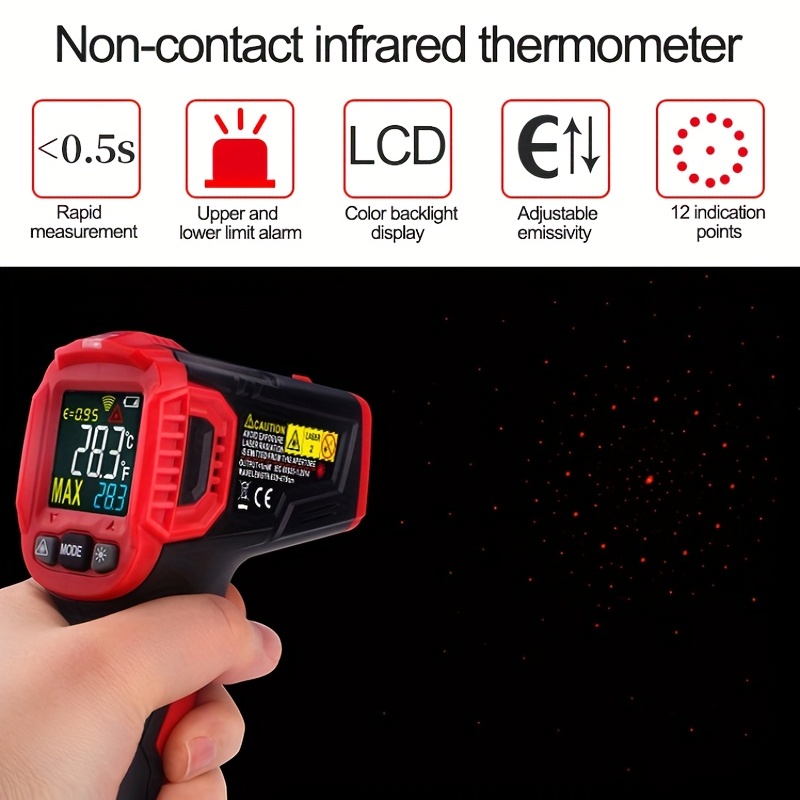 Temperature Measurer Digital Display Class II Laser Infrared Thermometer  -20°C~380℃ Backlit for Household Industry