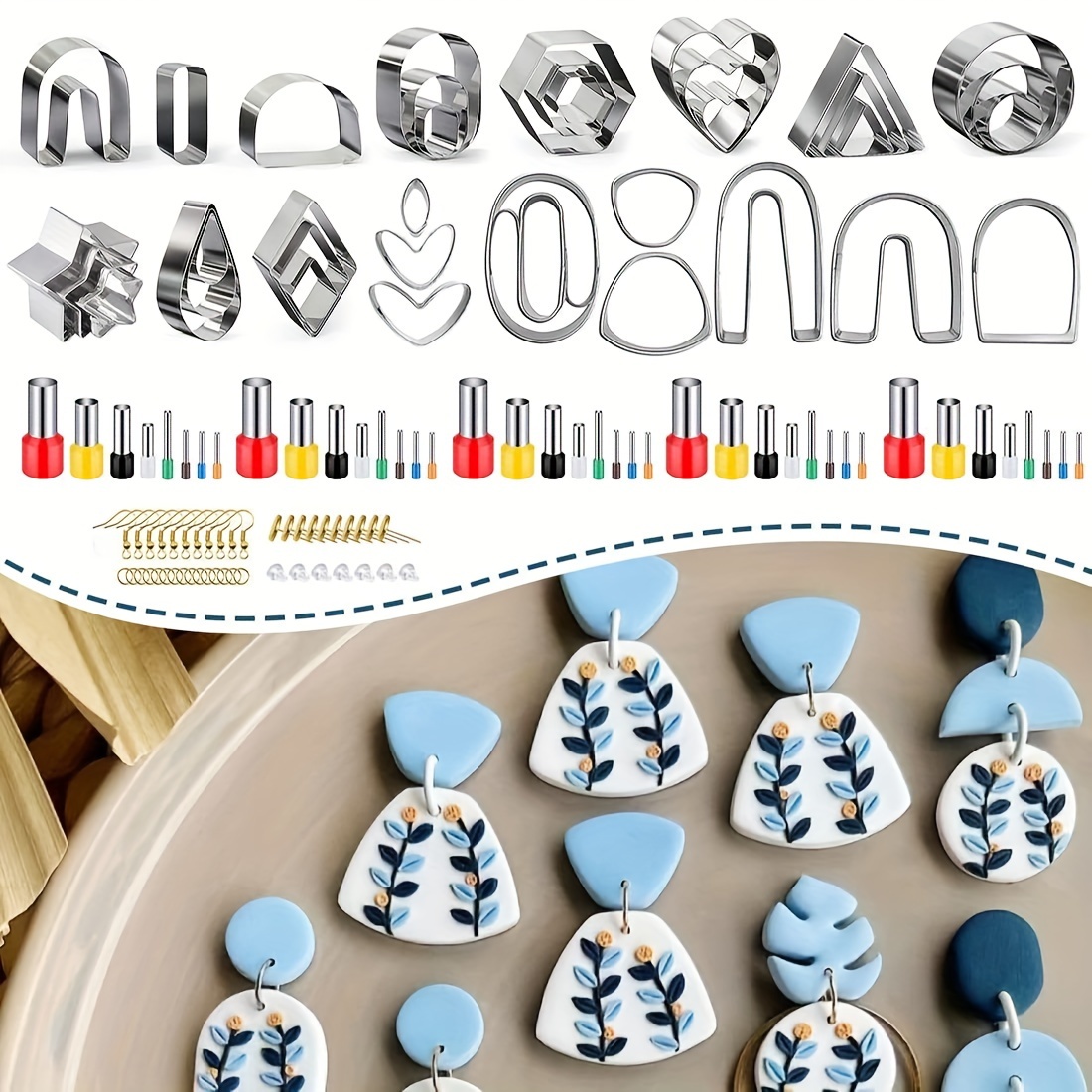  Polymer Clay Cutters for Halloween Earrings Making, 12 Shapes  Halloween Clay Earrings Cutters Stainless Steel with 640 Jewelry Making  Accessories 16 Circle Shape Cutter Tools for Polymer Clay Earring