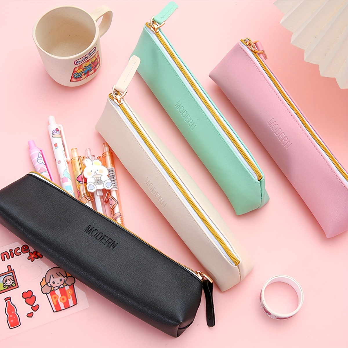 

Pencil Case Portable Stationery Bag Waterproof Pu Leather Pencil Case