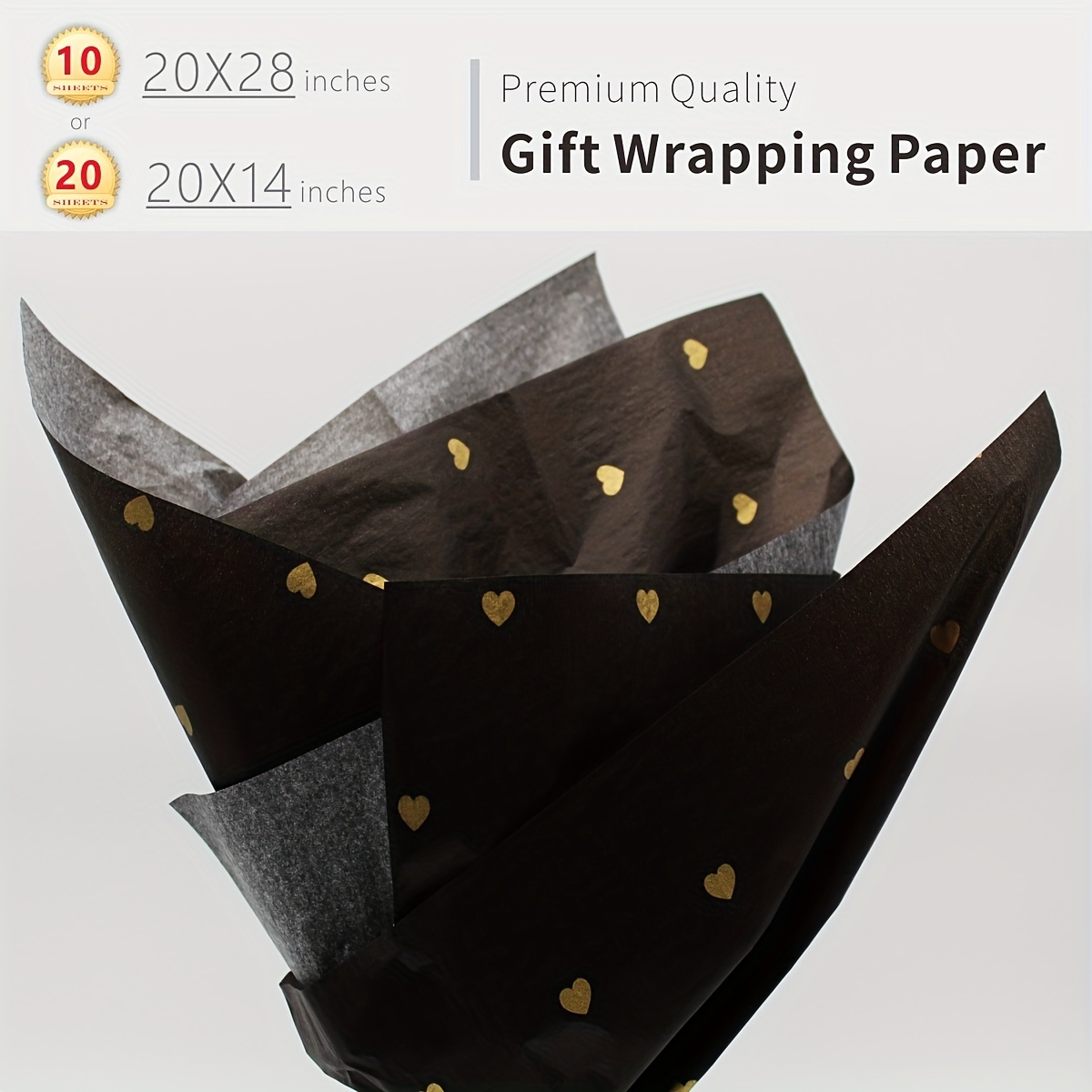 15pcs 22.8x22.8 Inches Black Flower Wrapping Paper With Gold Edge