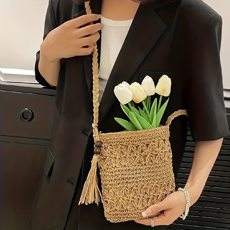 Straw Bags Crossbody Purses For Women, Tassel Straw Handbag Vintage  Handwoven Bag Summer Beach Bag