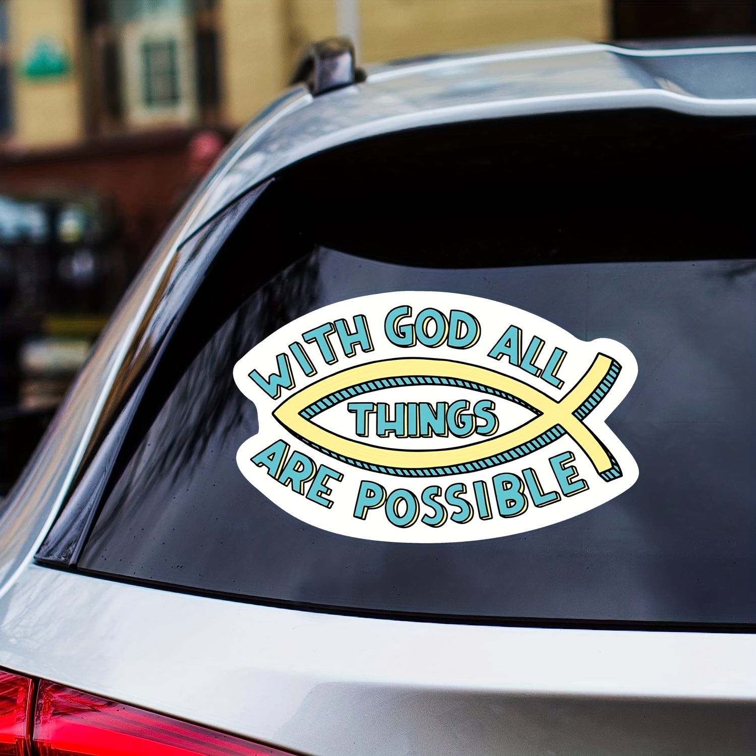 With God all Things are Possible green ichthys sticker