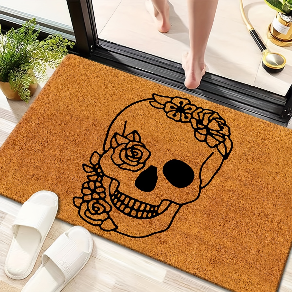 Colorful Skulls Halloween Door Mat, Soft Non-slip Water-absorbent