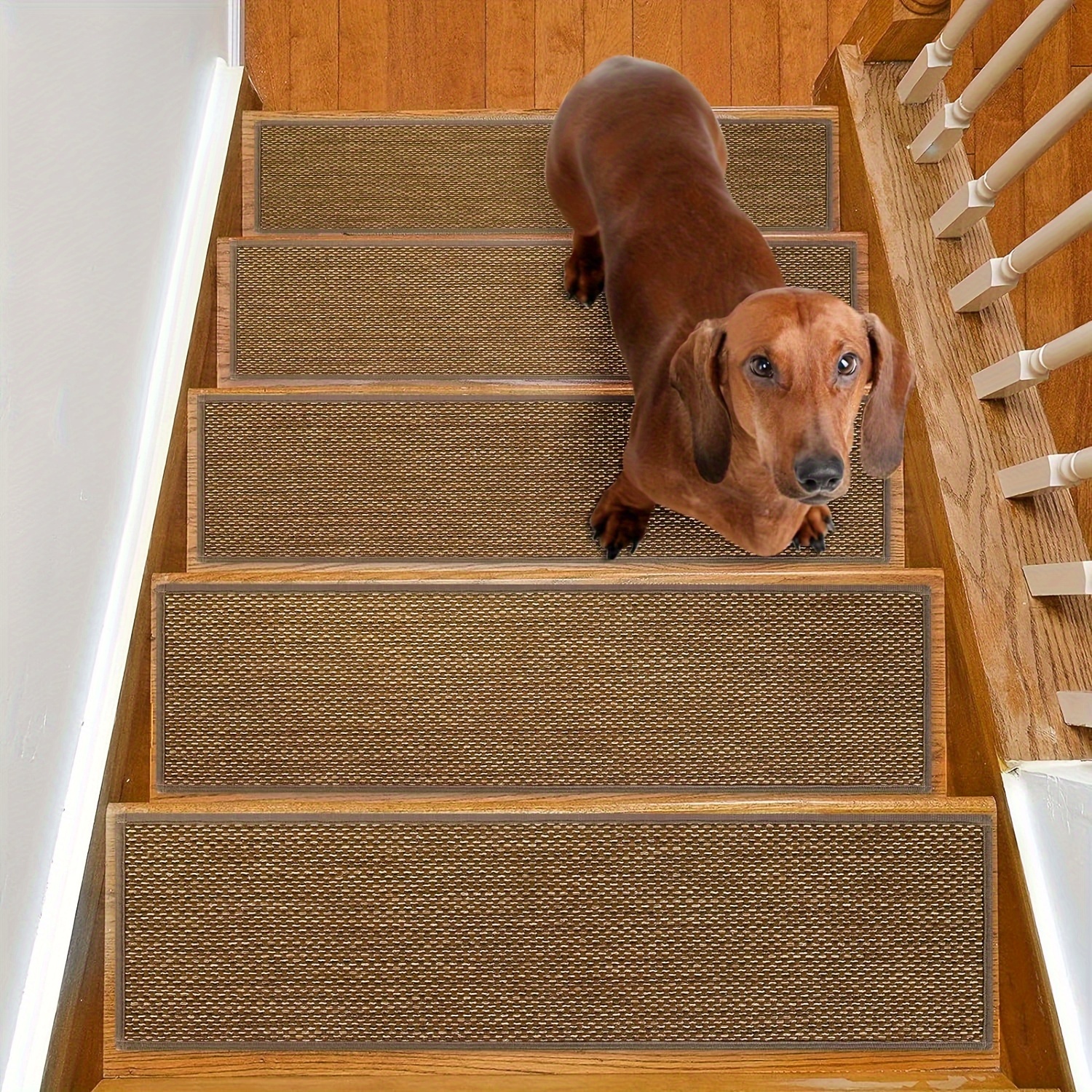 15pcs Indoor Non-Slip Stair Carpet Mats for Wooden Steps-Brown - Color: Brown