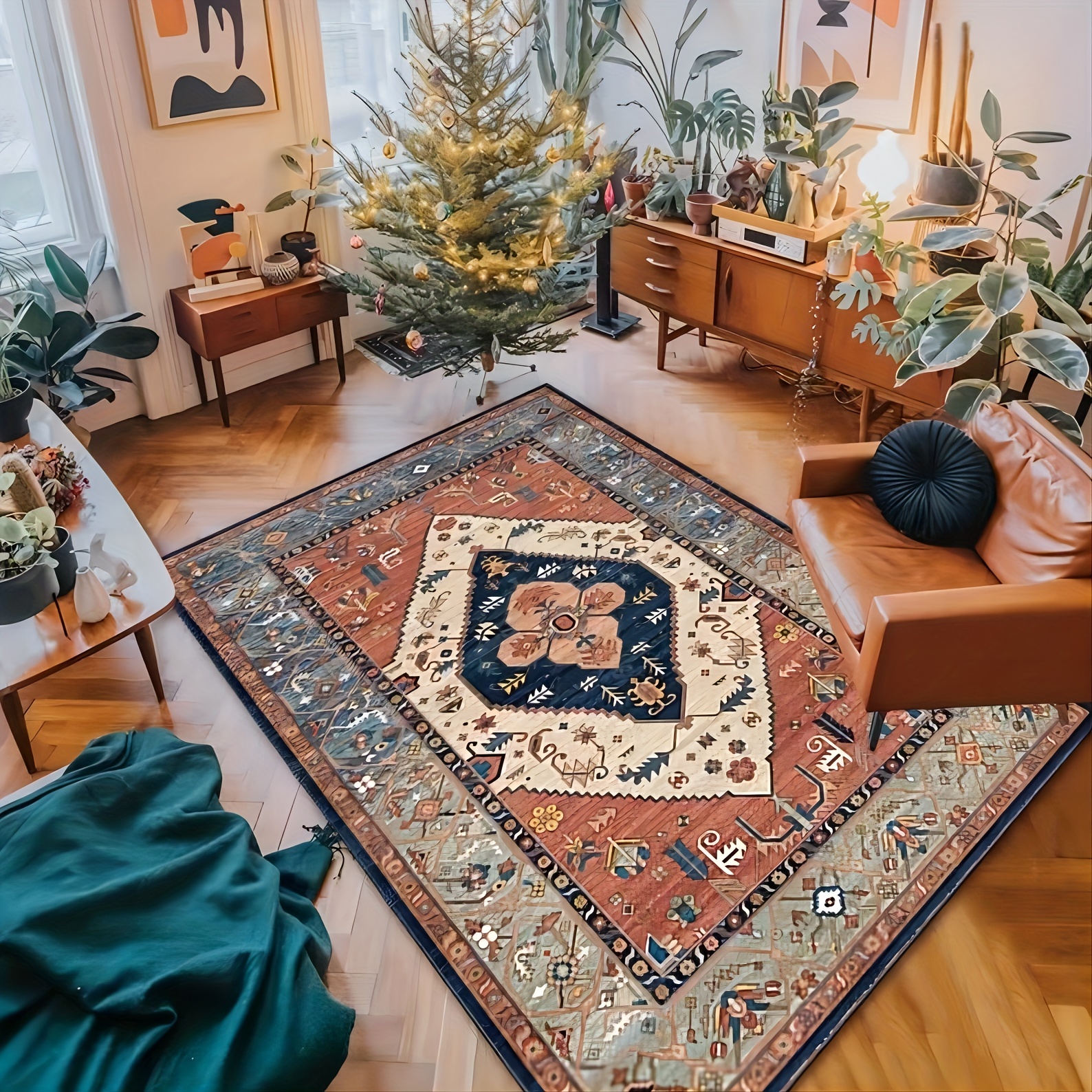 Premium Vintage Boho Area Rug For Living Room, Luxury Traditional