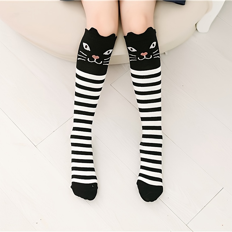 Girl's Cartoon Animal Striped Pattern Knee High Socks Party - Temu