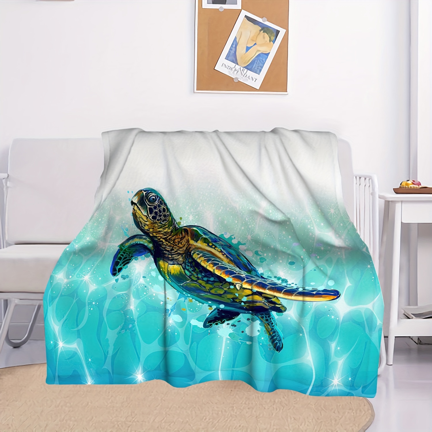 Flannel Blanket Turtle Throw Blanket 1pc Sea Turtle Throw Blanket