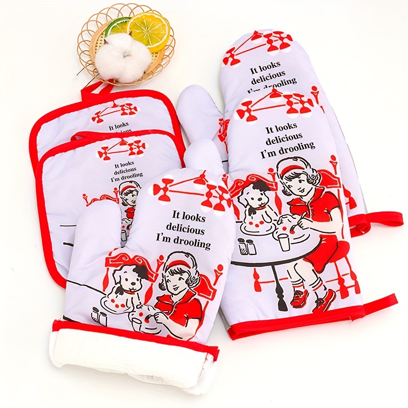 2pcs, Polyester Oven Mitts, Short Heat Resistant Mitts, Microwave