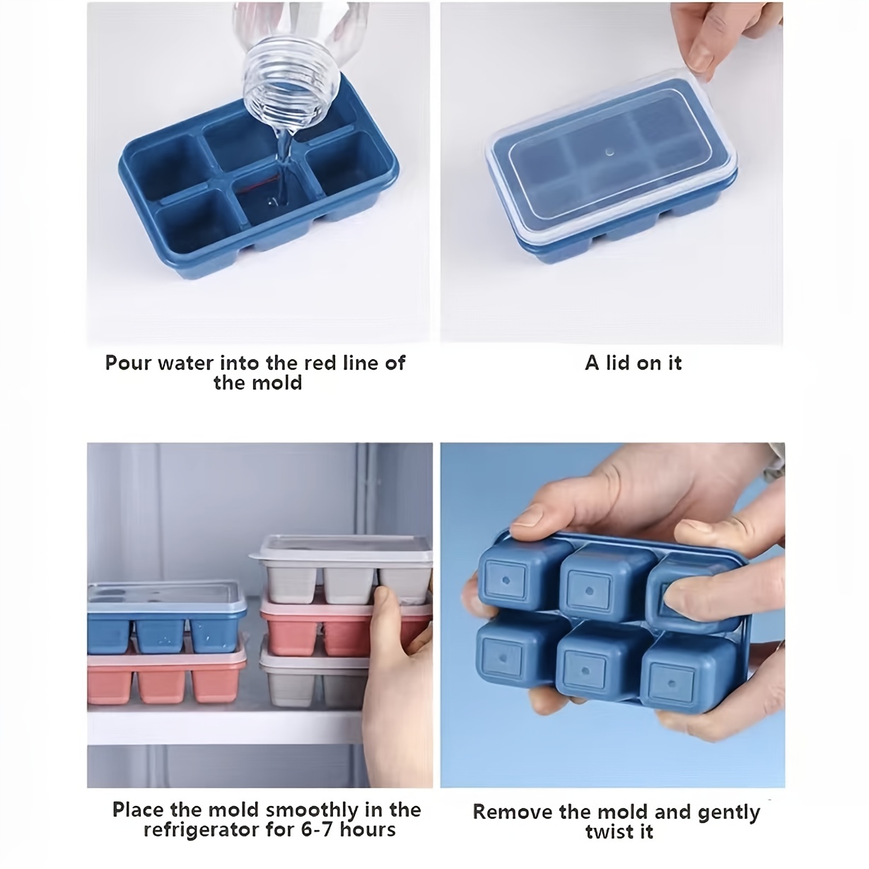 2pcs Silicone Ice Tray With Lid, 6-grid Soft Bottom Ice Cube Mold