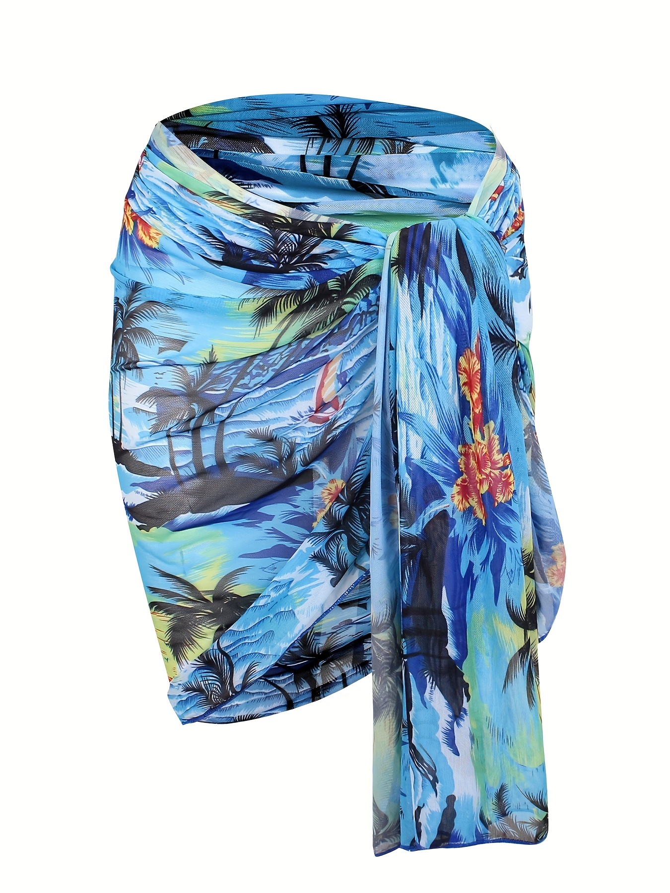 Tropical Island Print Tie Side Cover Skirt Stretchy Sarong - Temu