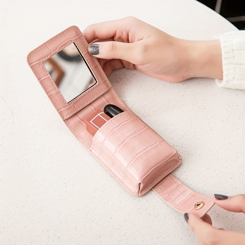 Mini Lipstick Bag with Mirror Crocodile Embossed Cosmetic Case